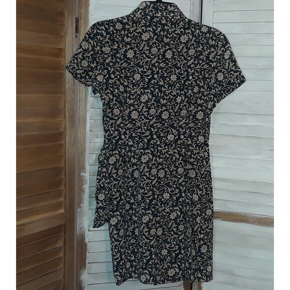 ADRIANNA PAPELL Dress Size 4P 100% Silk Faux Wrap Botanical Floral Teal & Cream - Picture 2 of 4